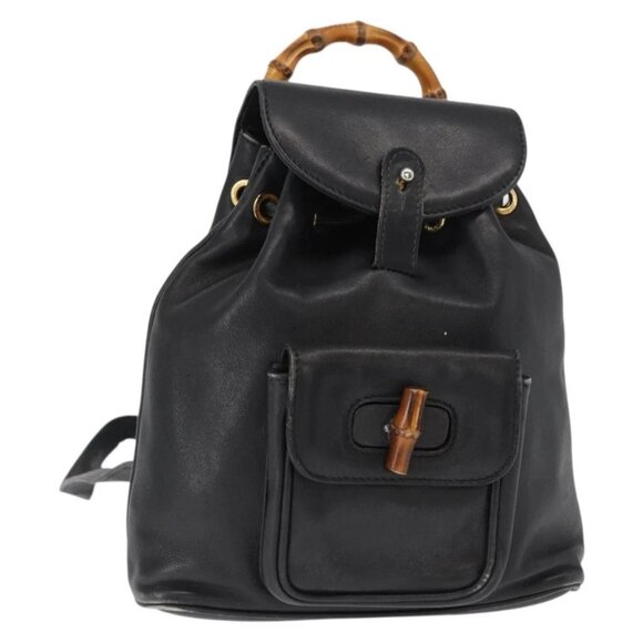GUCCI Bamboo Backpack Leather Black Gold 003 2058 0030 Auth 151518 main image 14